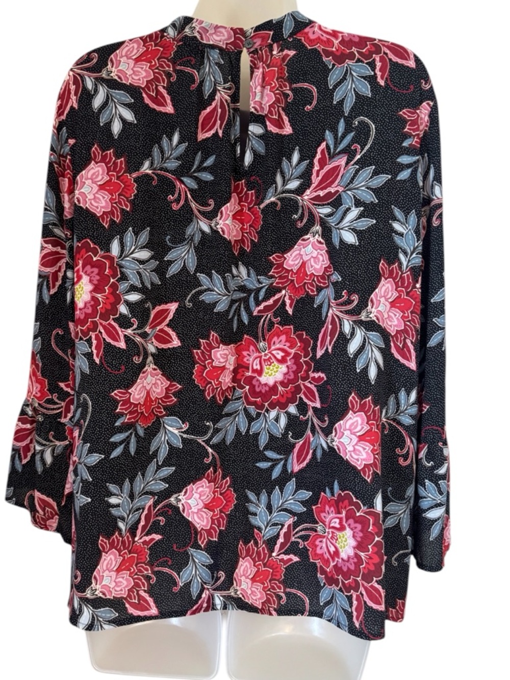 ANN TAYLOR LOFT Black Floral Office/Career Blouse XLARGE       #C - Picture 5 of 8